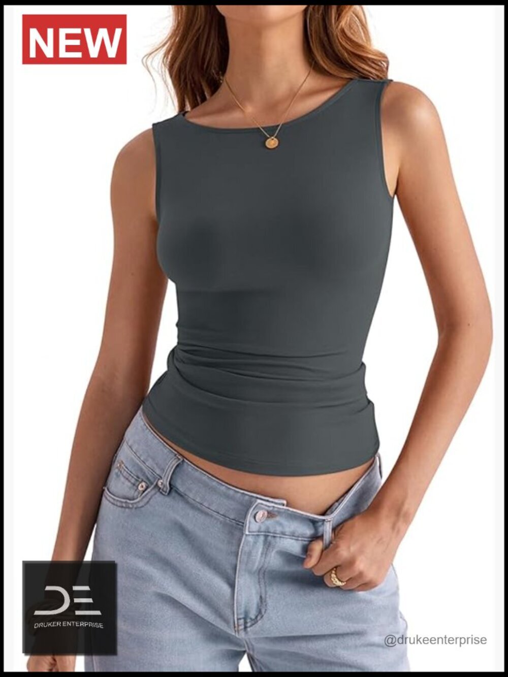 Boat Neck Tank Top Sleeveless Slim Fit Y2K Summer Outfit